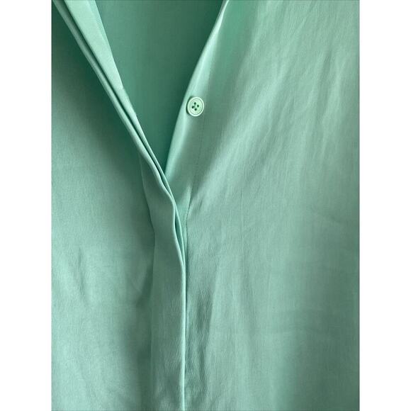 Alexis Button Up Small Blouse Career Light Green Sateen Flowy Garden Feminine - Picture 5 of 9